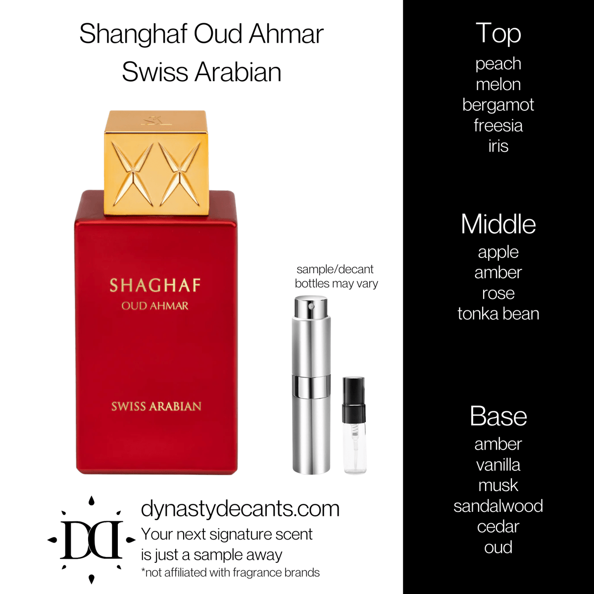 Fragrance sample bottle for Shaghaf Oud Ahmar by Swiss Arabian