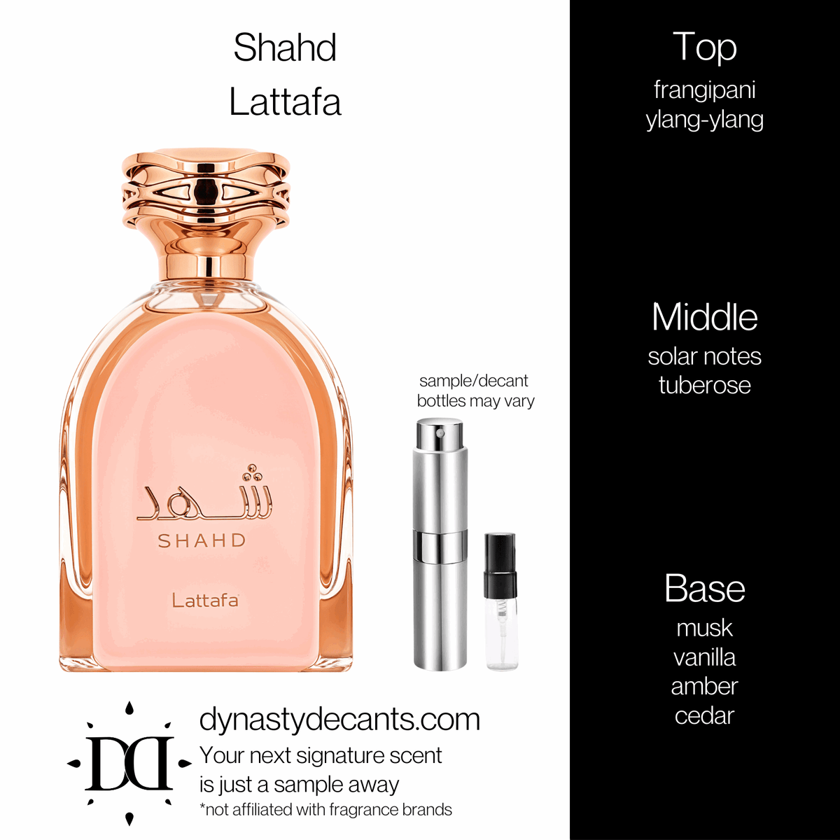 Fragrance sample bottle for Shahd by Lattafa