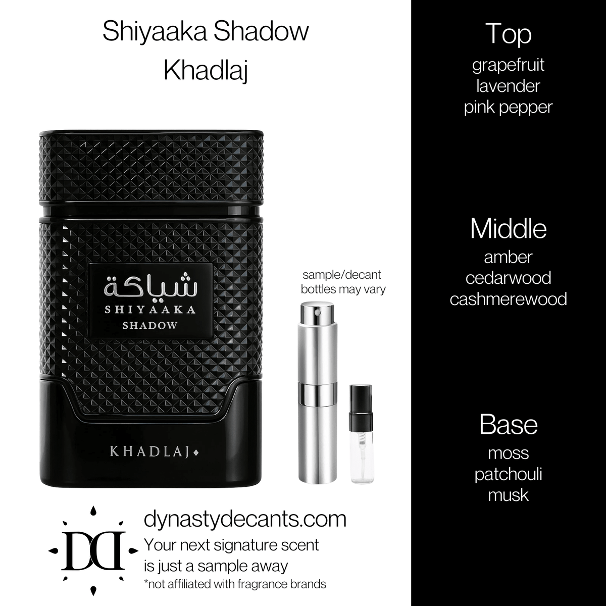 Fragrance sample bottle for Shiyaaka Shadow by Khadlaj