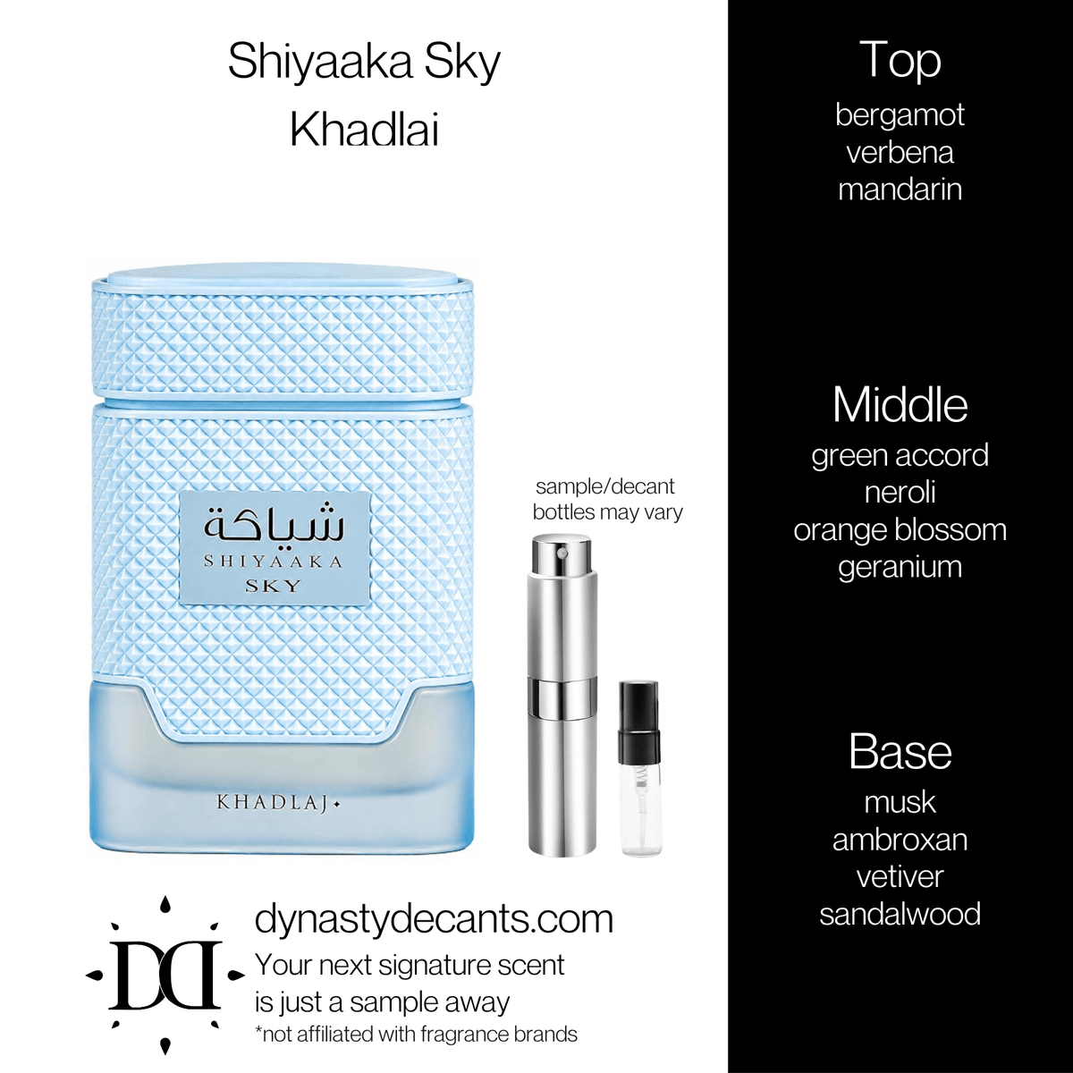 Fragrance sample bottle for Shiyaaka Sky by Khadlaj