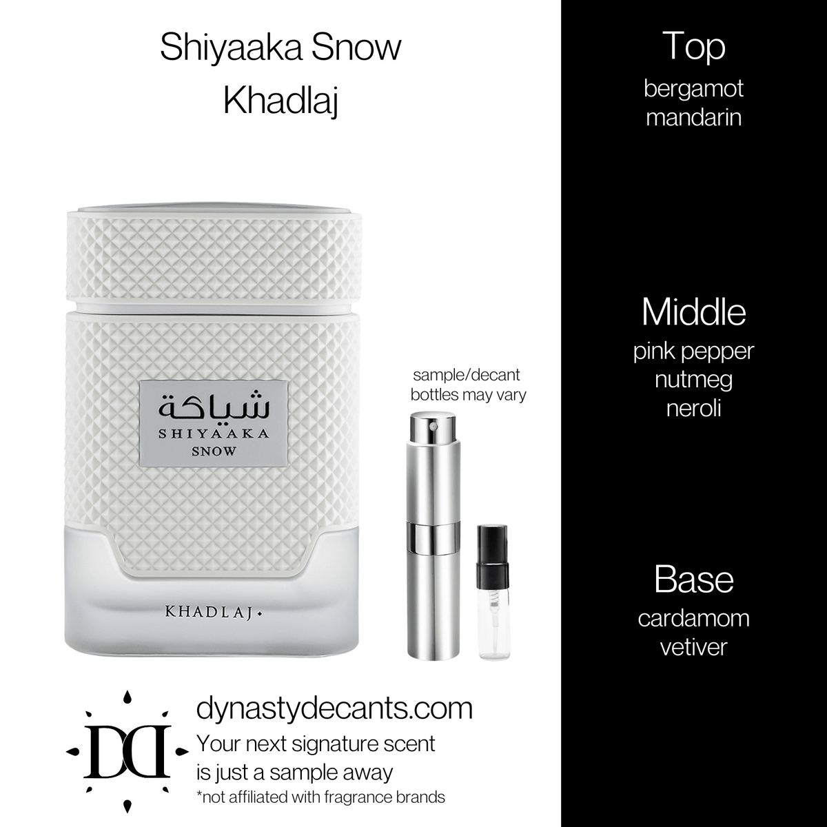 Fragrance sample bottle for Shiyaaka Snow by Khadlaj