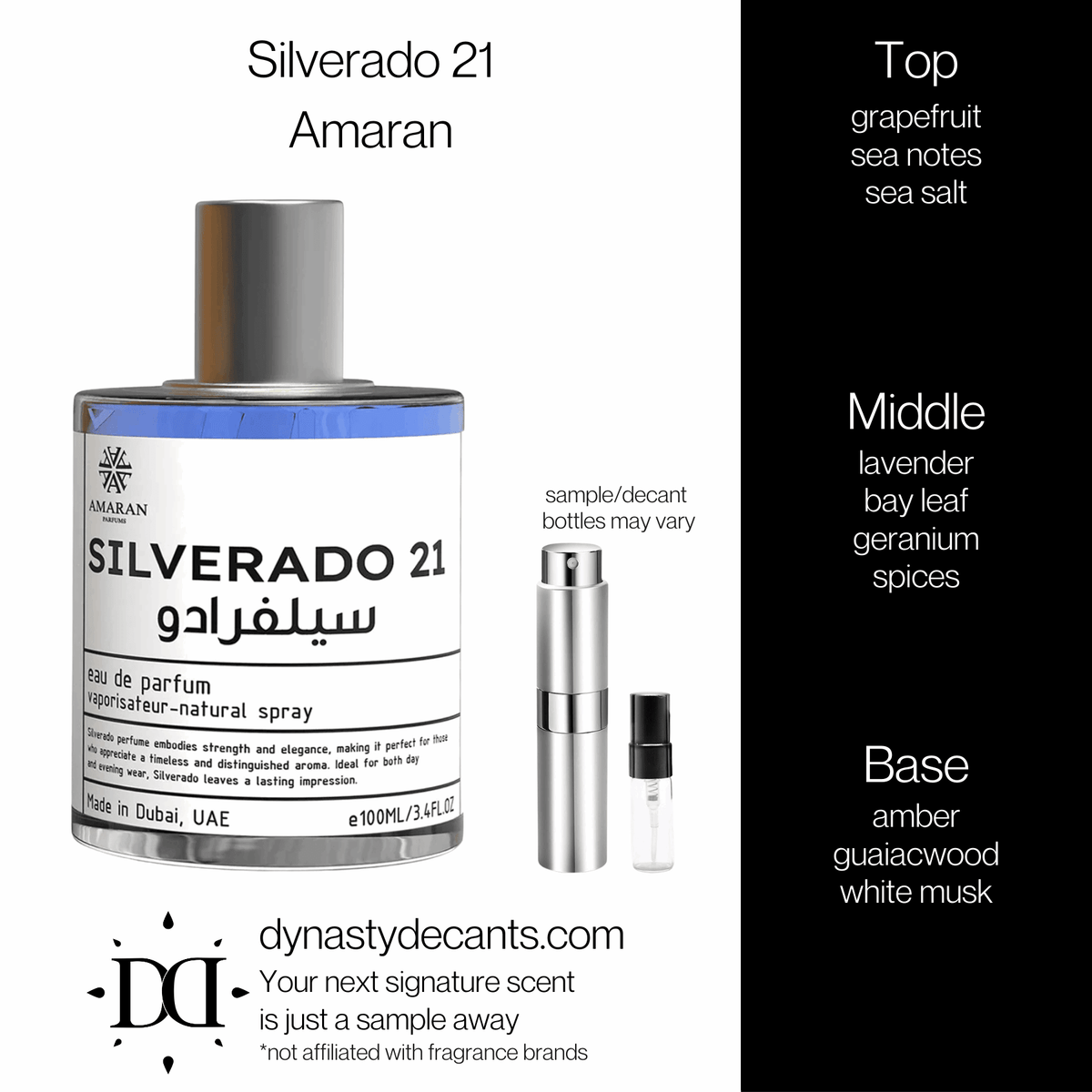 Fragrance sample bottle for Silverado 21 by Amaran