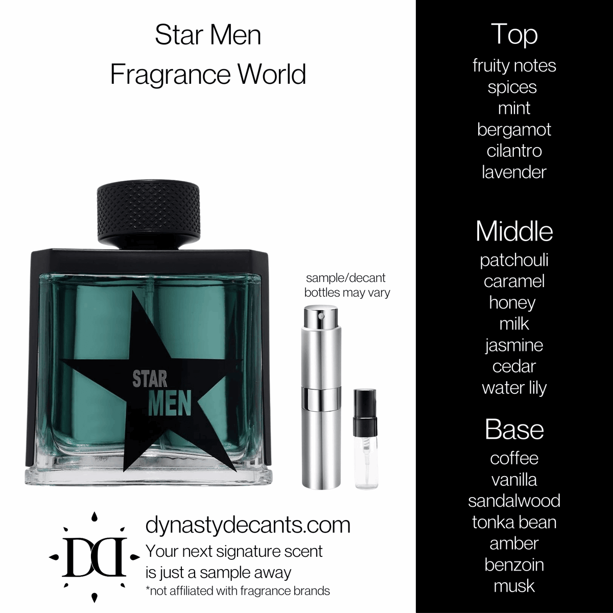 Fragrance sample bottle for Star Men by Fragrance World