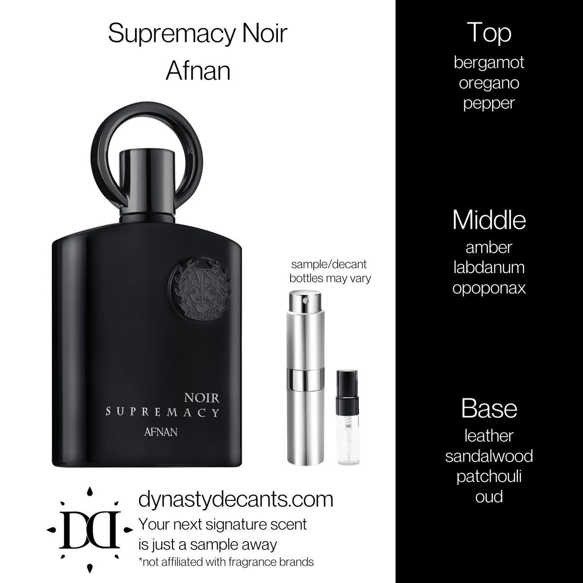 Fragrance sample bottle for Supremacy Noir by Afnan
