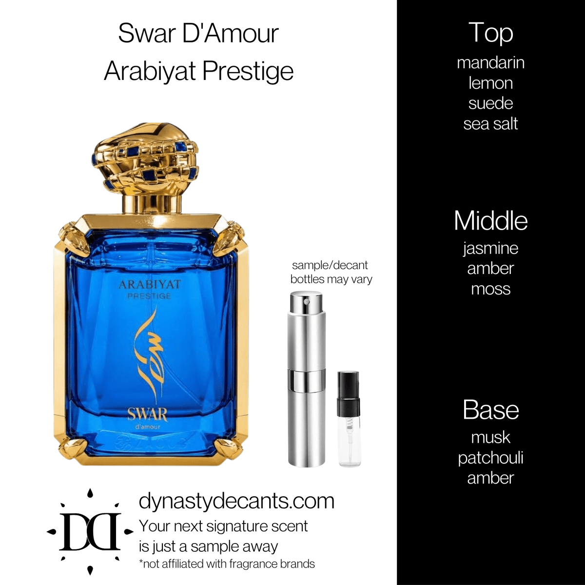 Fragrance sample bottle for Swar D'Amour by Arabiyat Prestige