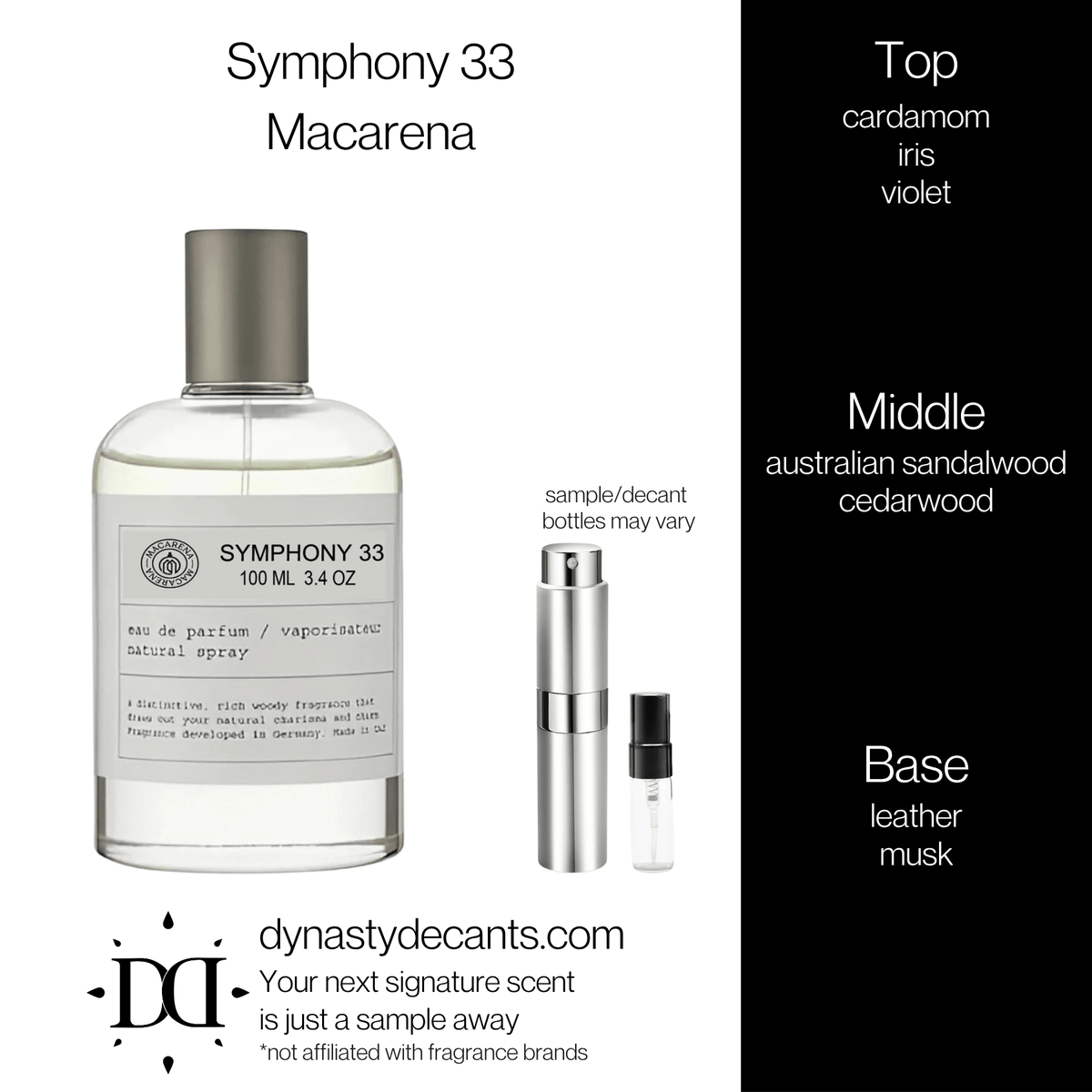 Fragrance sample bottle for Symphony 33 by Macarena