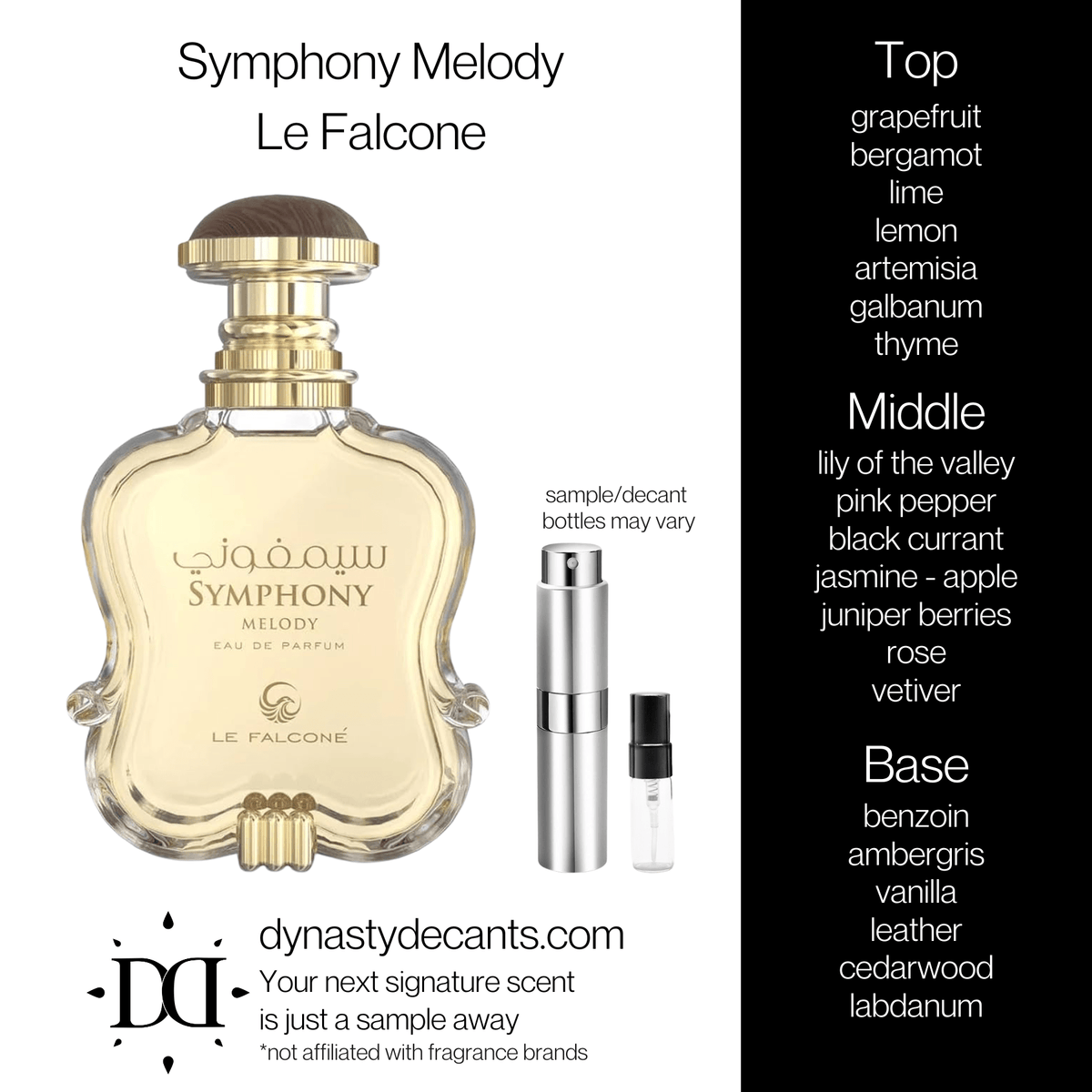 Fragrance sample bottle for Symphony Melody by Le Falcone