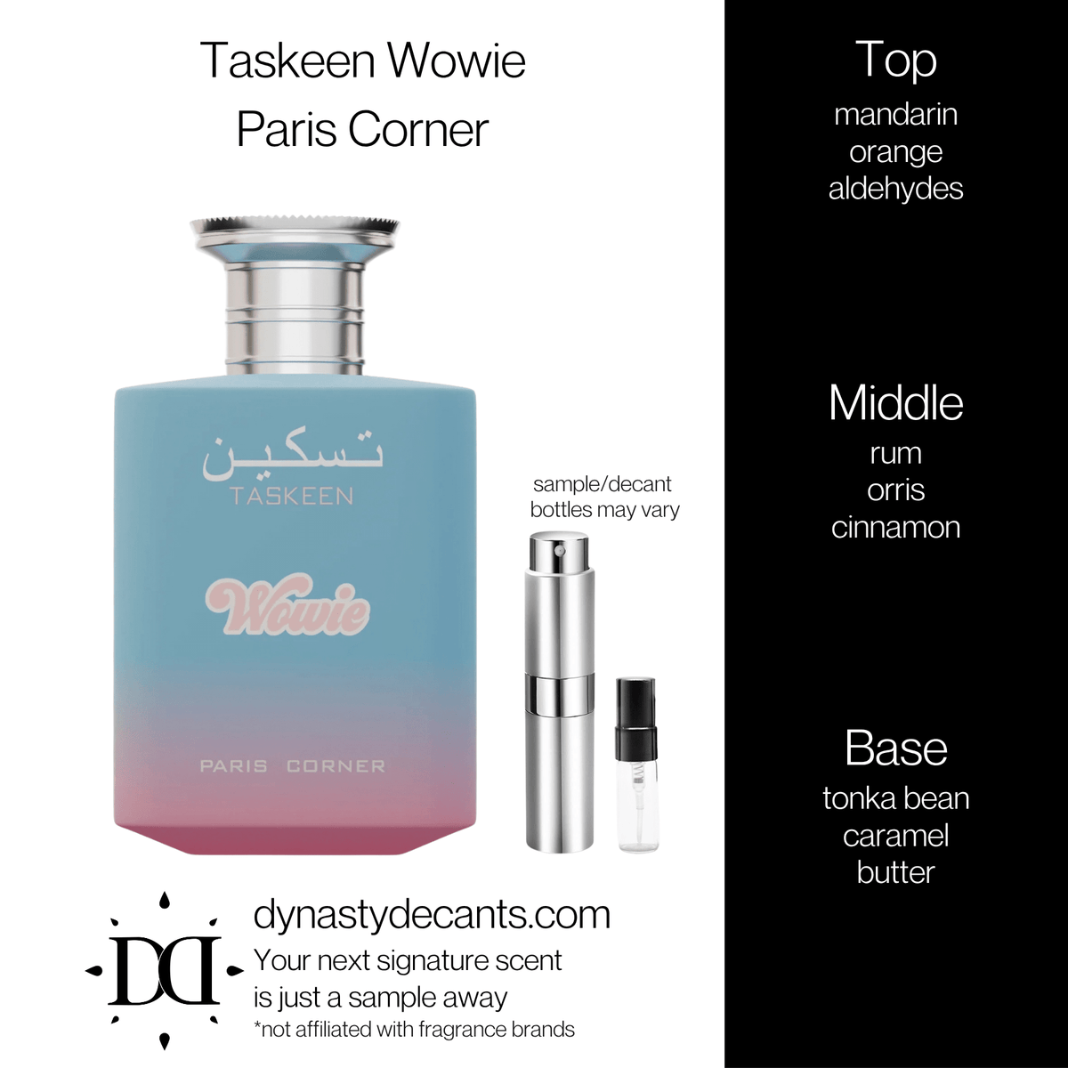 Fragrance sample bottle for Taskeen Wowie by Paris Corner