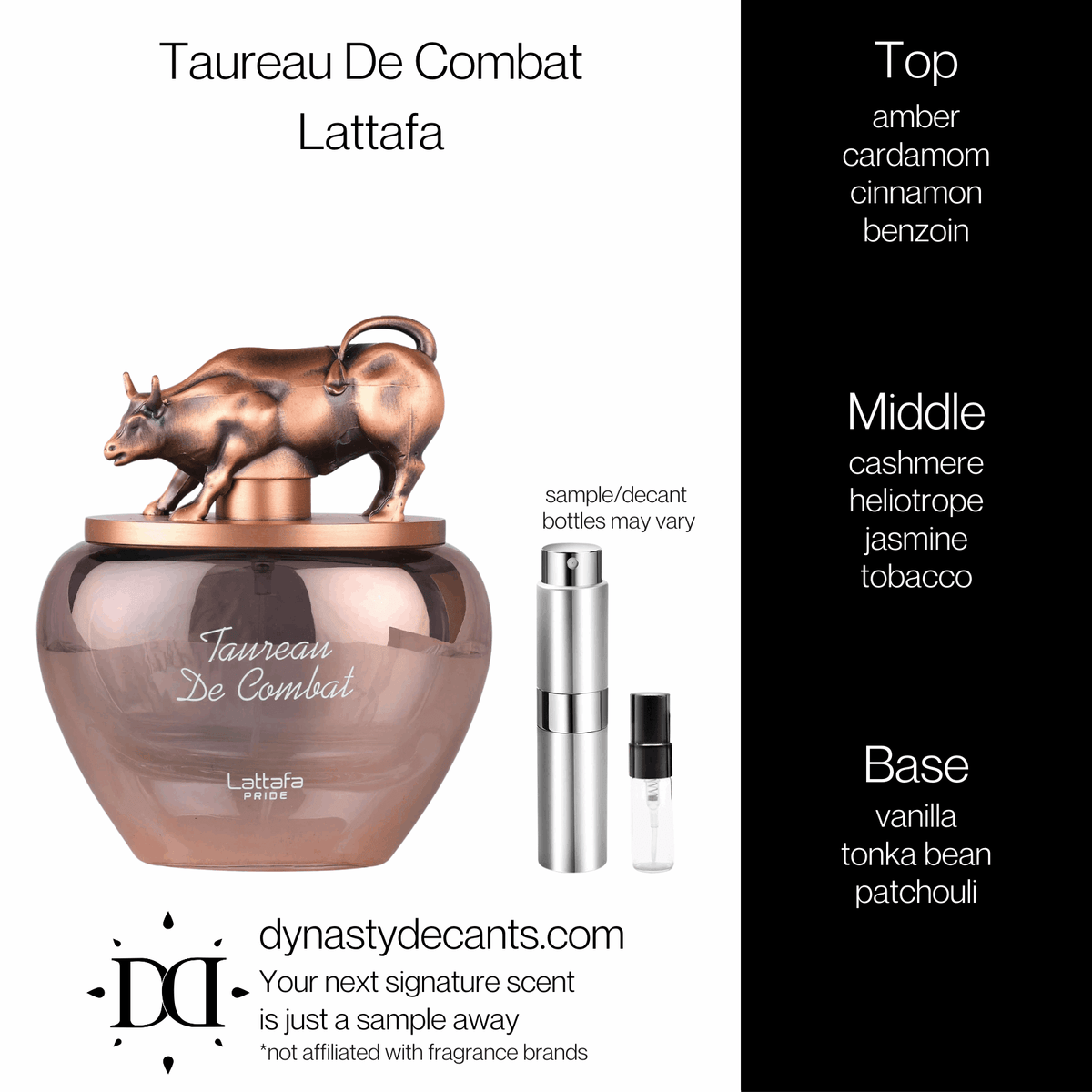 Fragrance sample bottle for Taureau De Combat by Lattafa