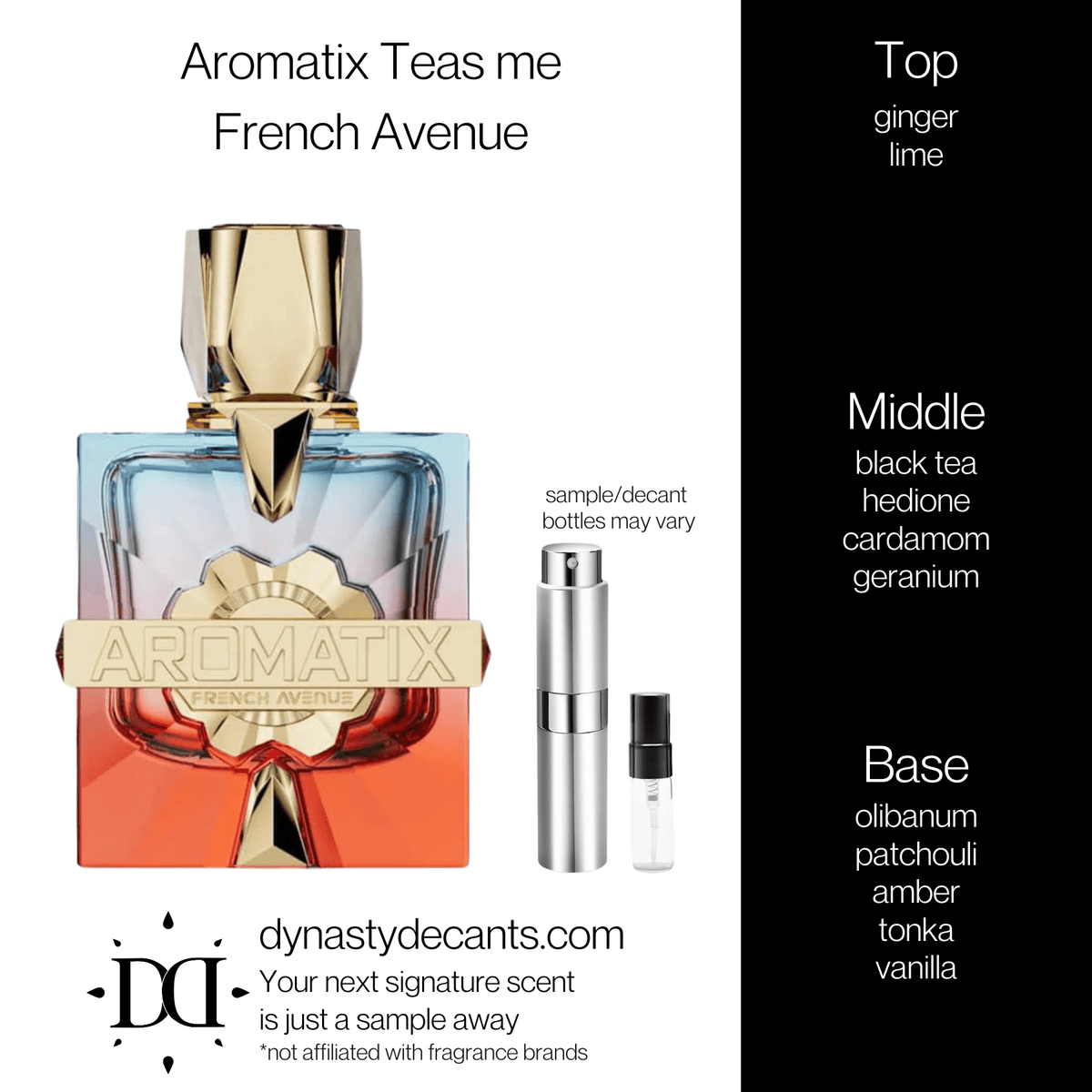 Fragrance sample bottle for Teas Me by Aromatix X French Avenue