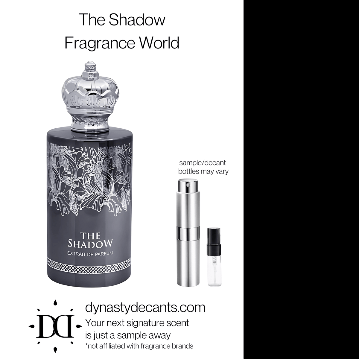 Fragrance sample bottle for The Shadow by Fragrance World