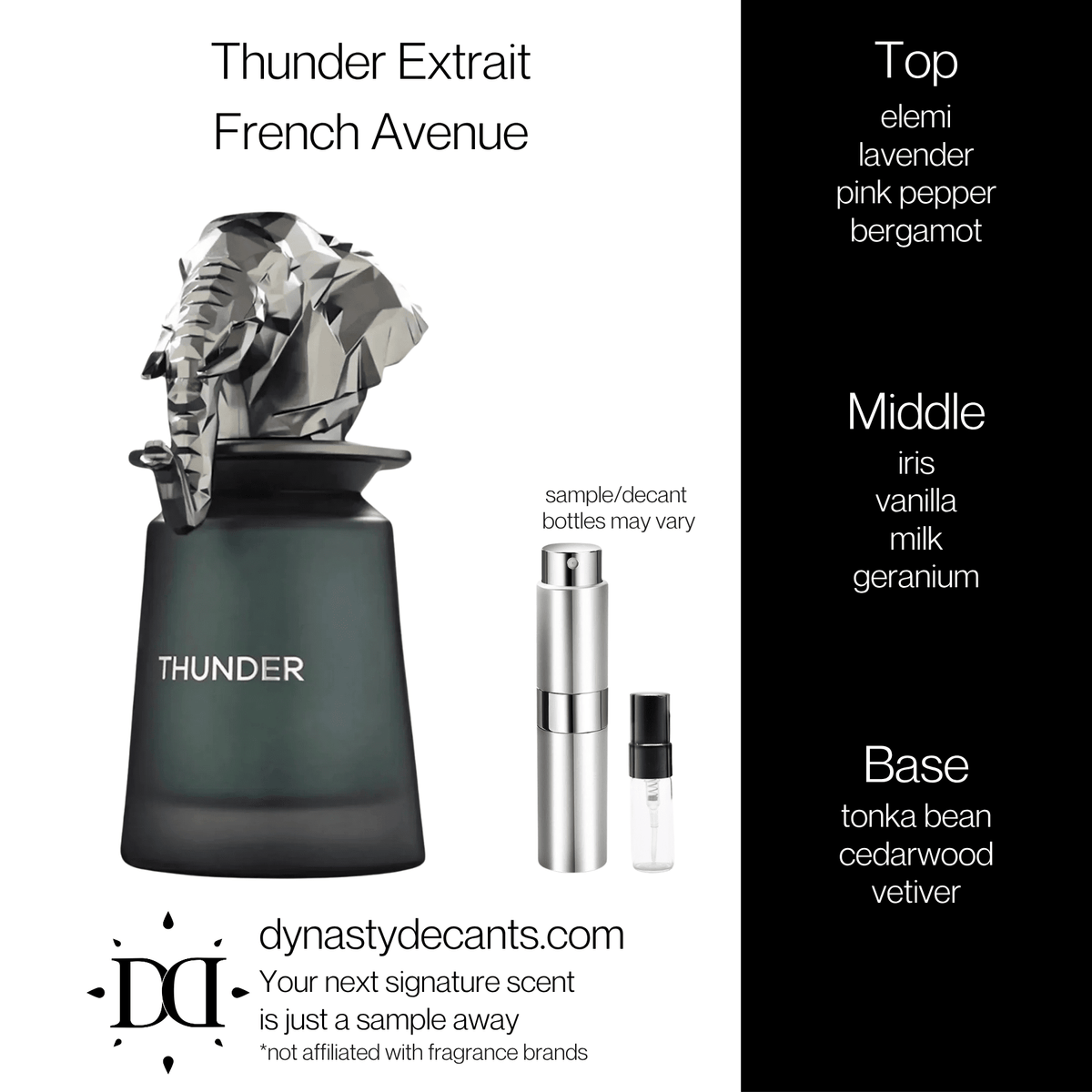Fragrance sample bottle for Thunder Extrait by French Avenue