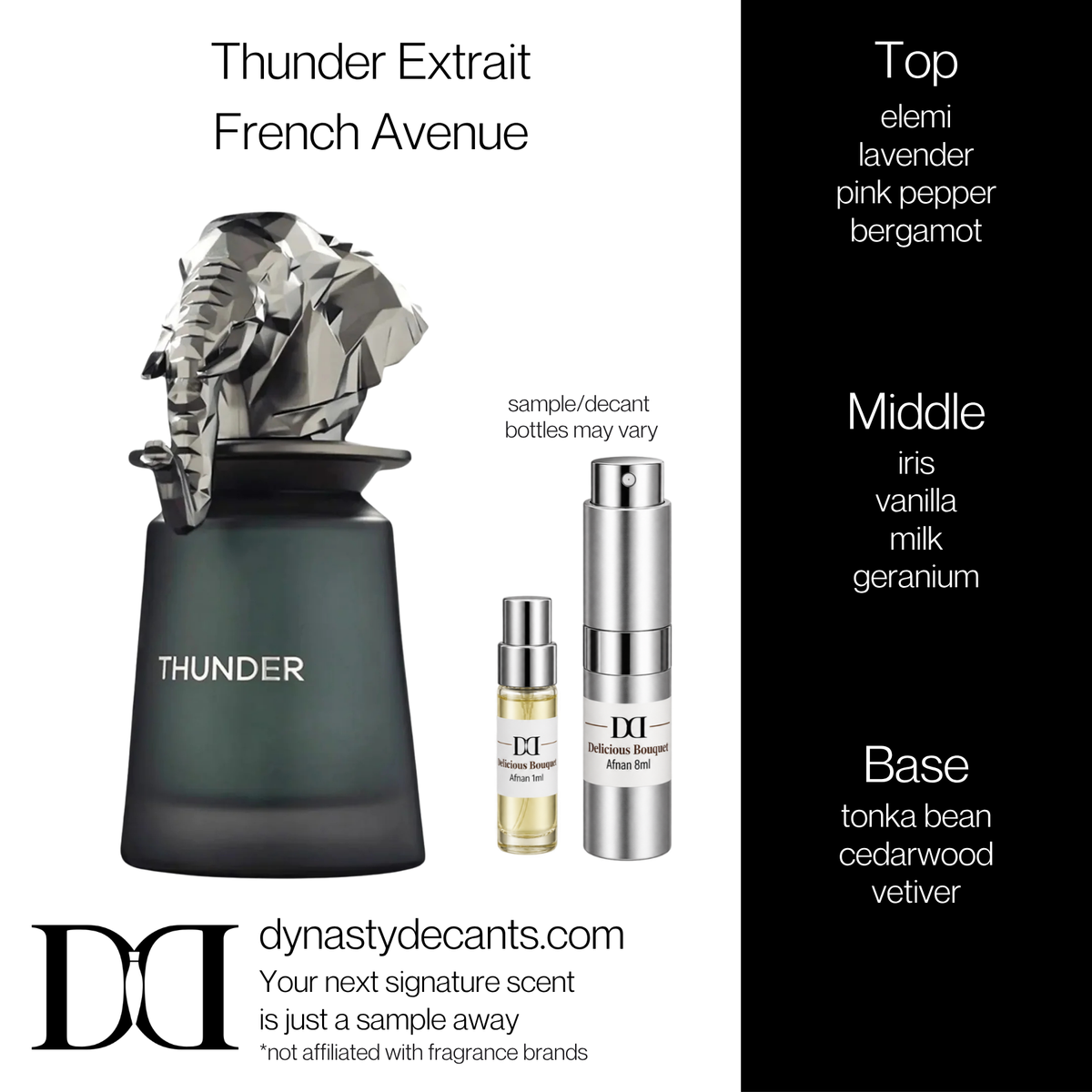Fragrance sample bottle for Thunder Extrait by French Avenue