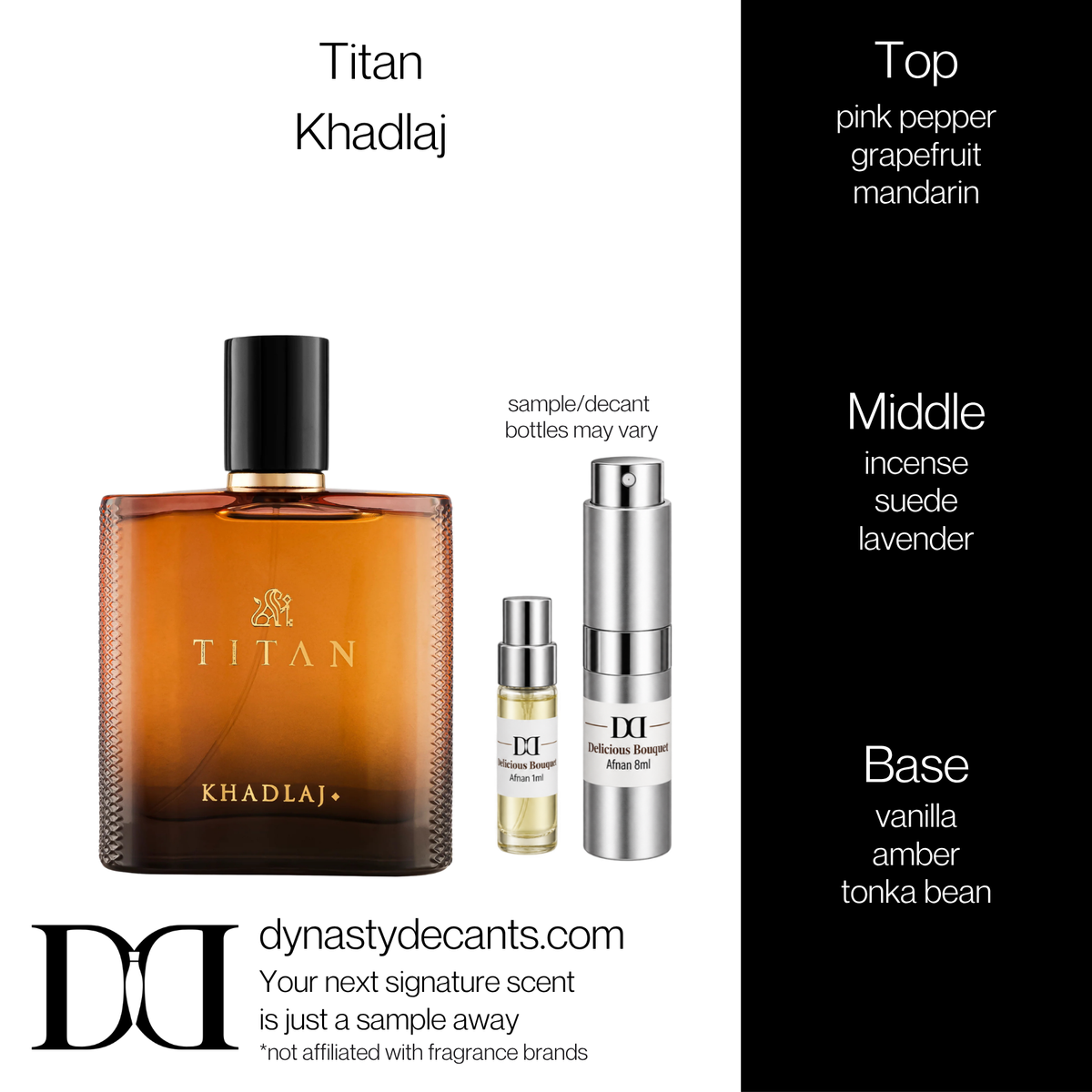 Fragrance sample bottle for Titan by Khadlaj