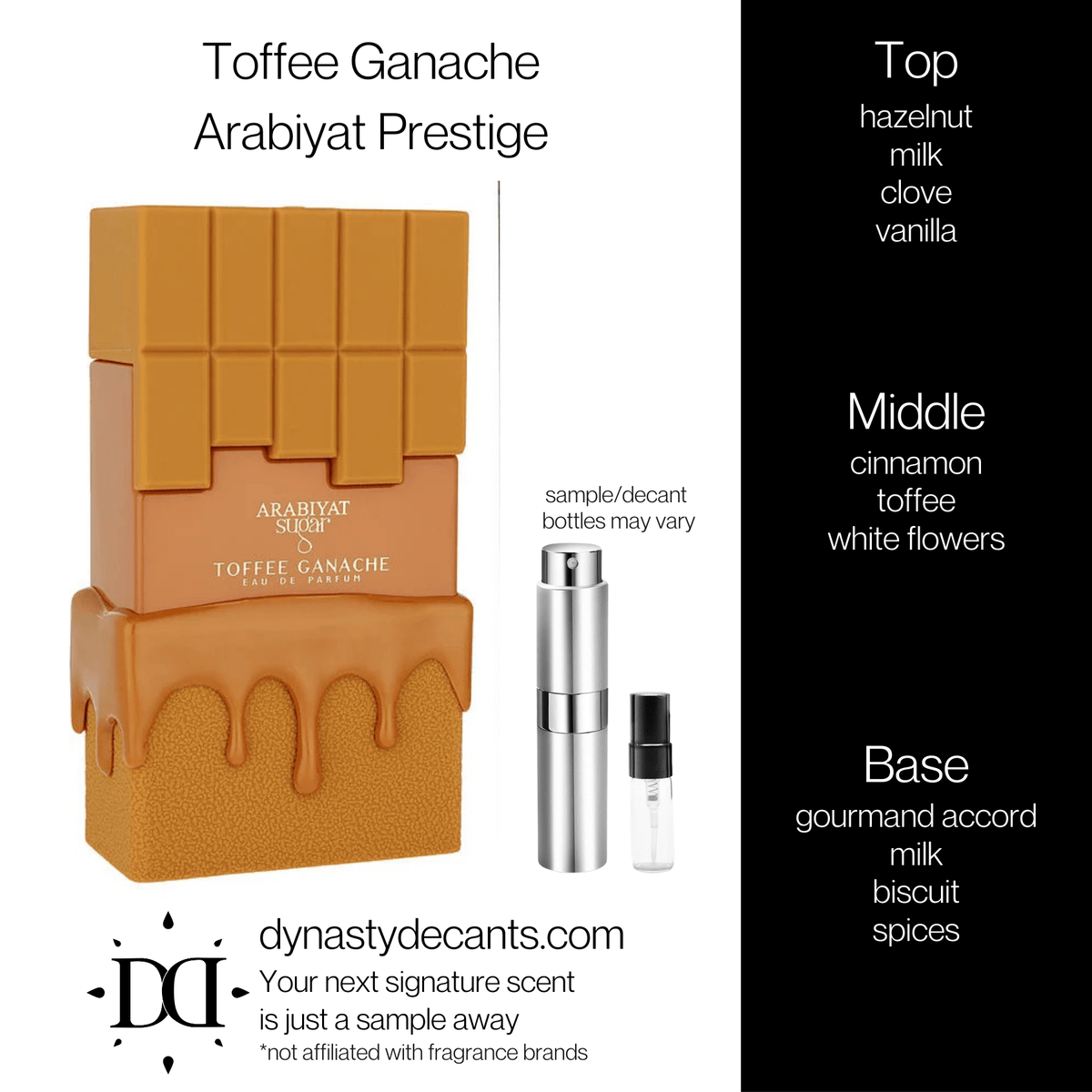 Fragrance sample bottle for Toffee Ganache by Arabiyat Prestige