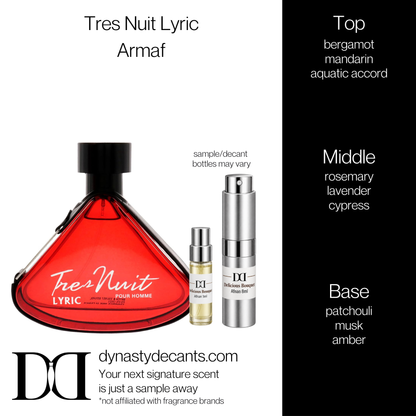 Fragrance sample bottle for Tres Nuit Lyric by Armaf