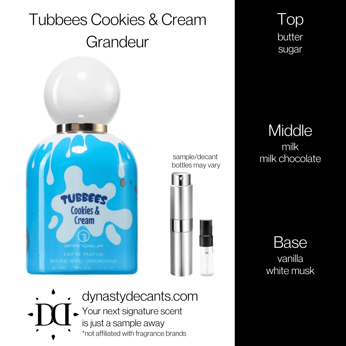 Fragrance sample bottle for Tubbees Cookies & Cream by Grandeur