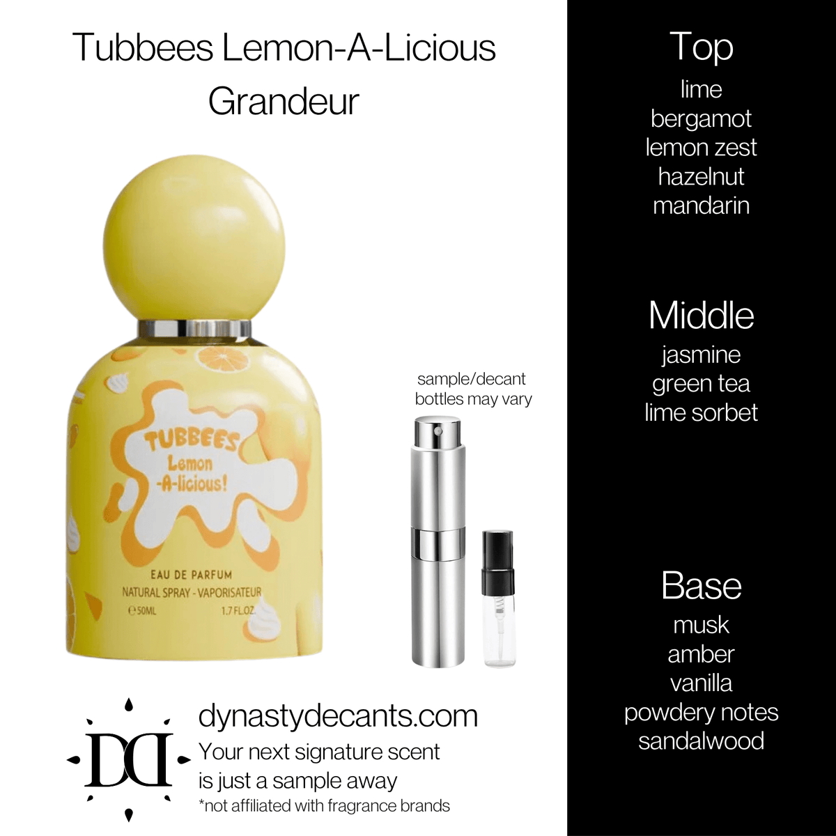 Fragrance sample bottle for Tubbees Lemon-A-Licious by Grandeur