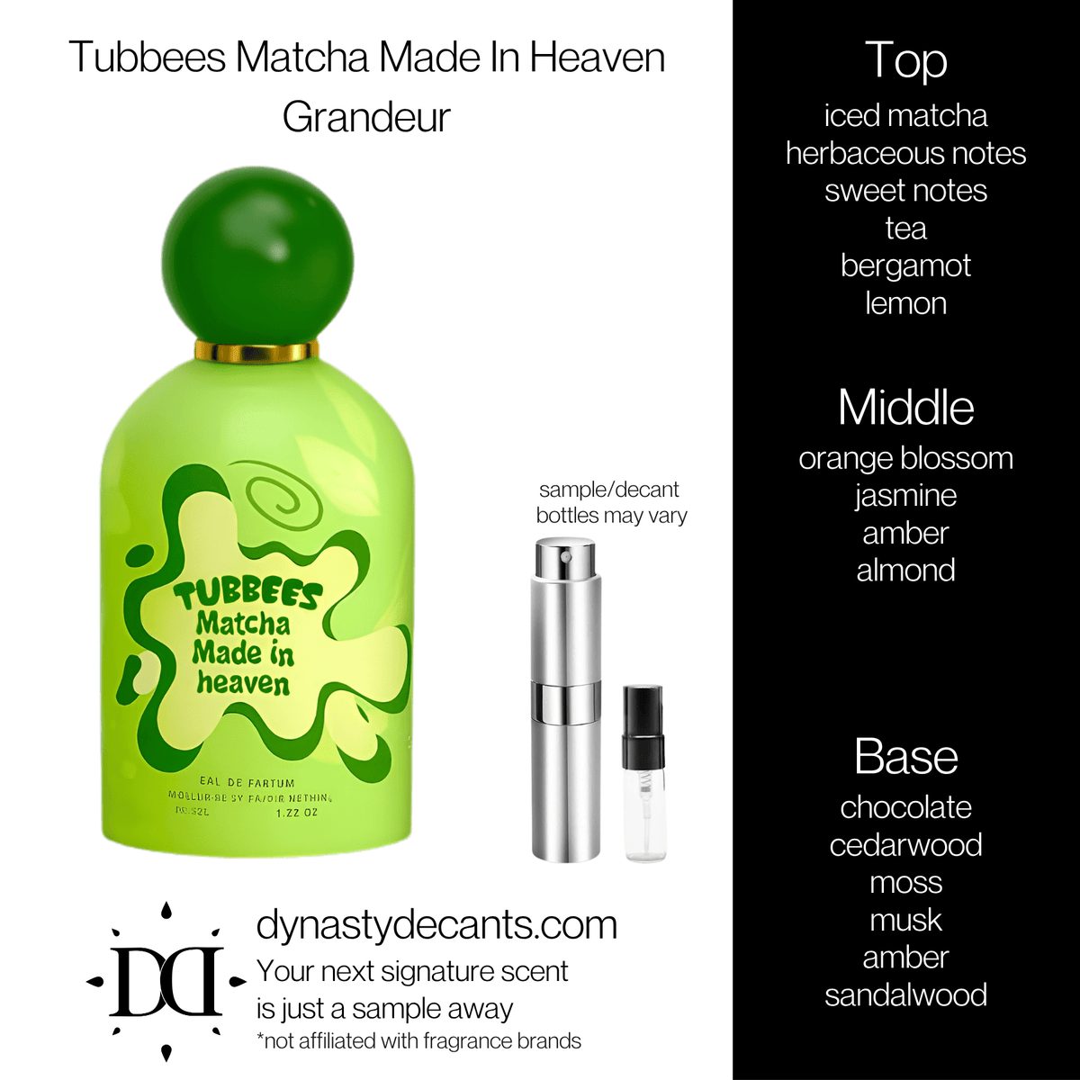 Fragrance sample bottle for Tubbees Matcha Made In Heaven by Grandeur