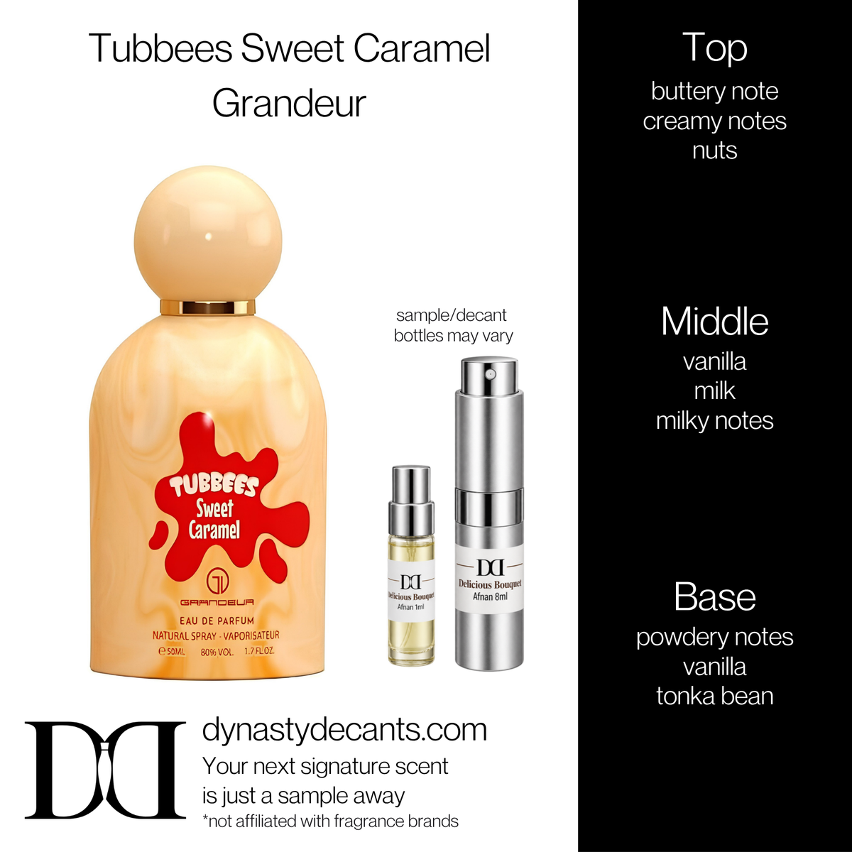 Fragrance sample bottle for Tubbees Sweet Caramel by Grandeur