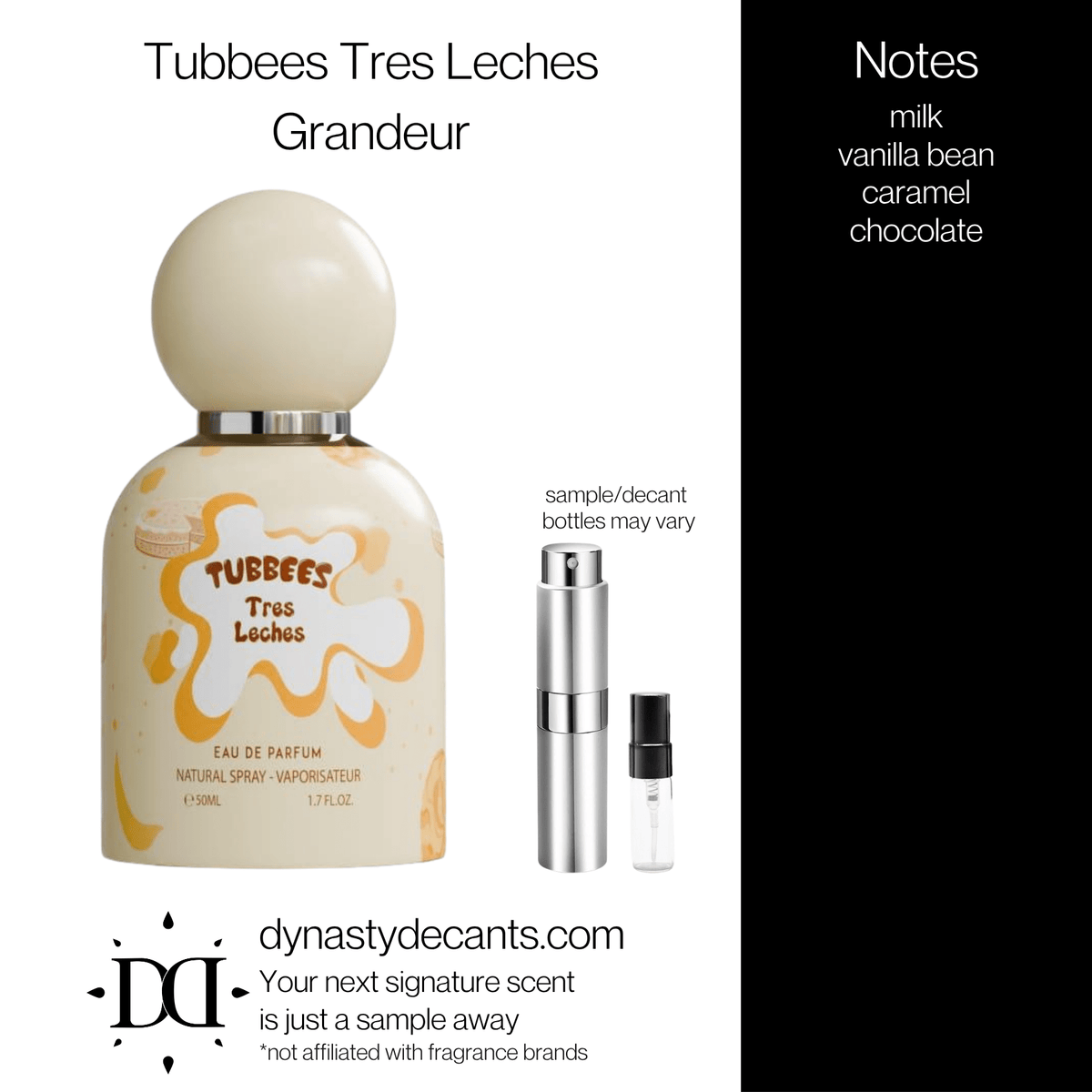 Fragrance sample bottle for Tubbees Tres Leches by Grandeur