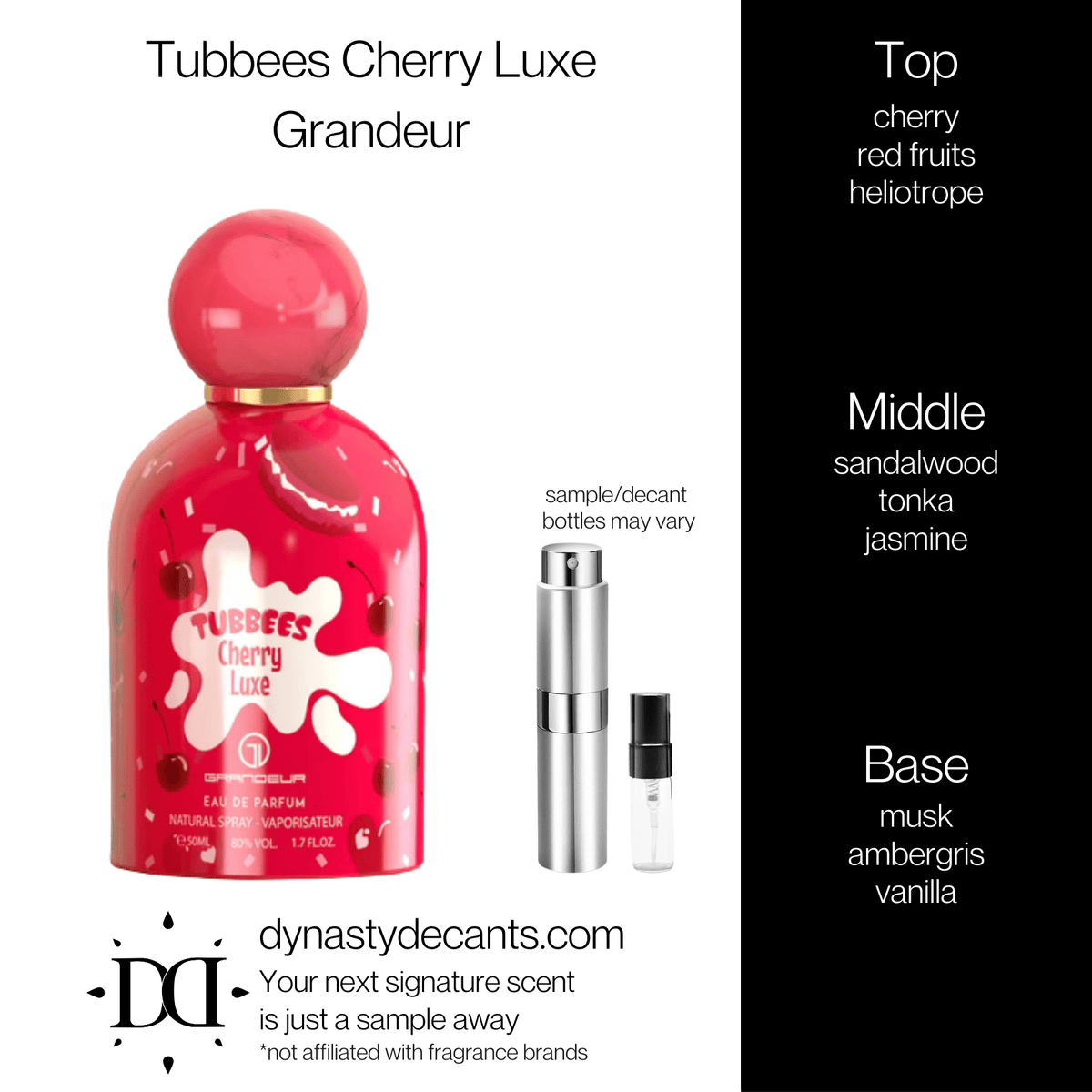 Fragrance sample bottle for Tubees Cherry Luxe by Grandeur