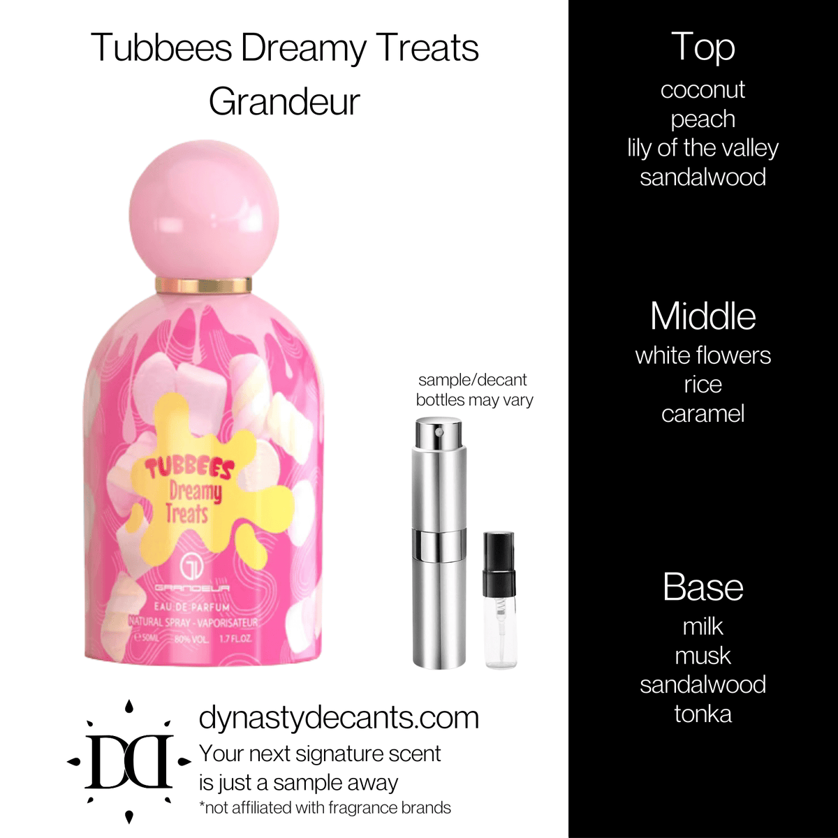 Fragrance sample bottle for Tubees Dreamy Treats by Grandeur