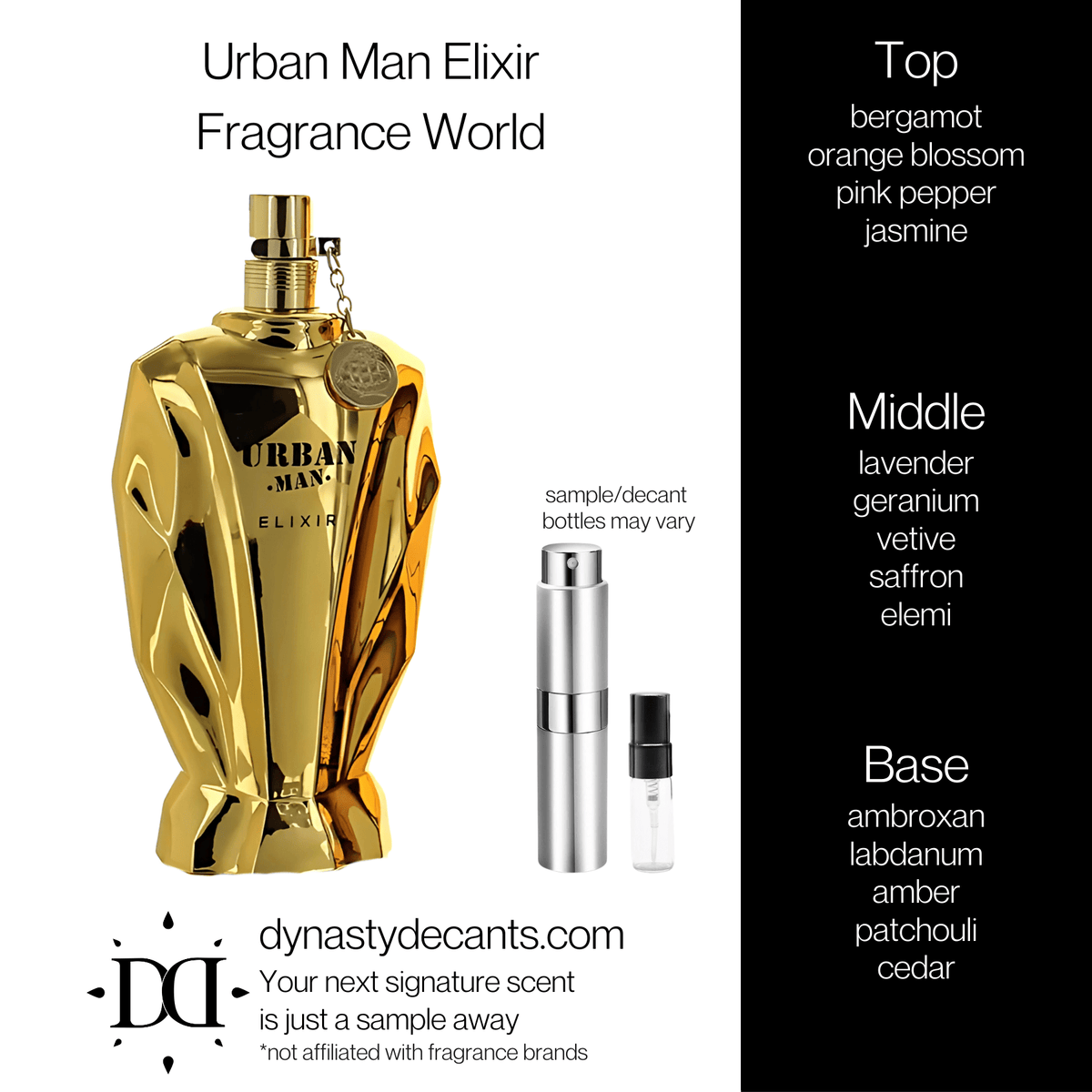 Fragrance sample bottle for Urban Man Elixir by Fragrance World