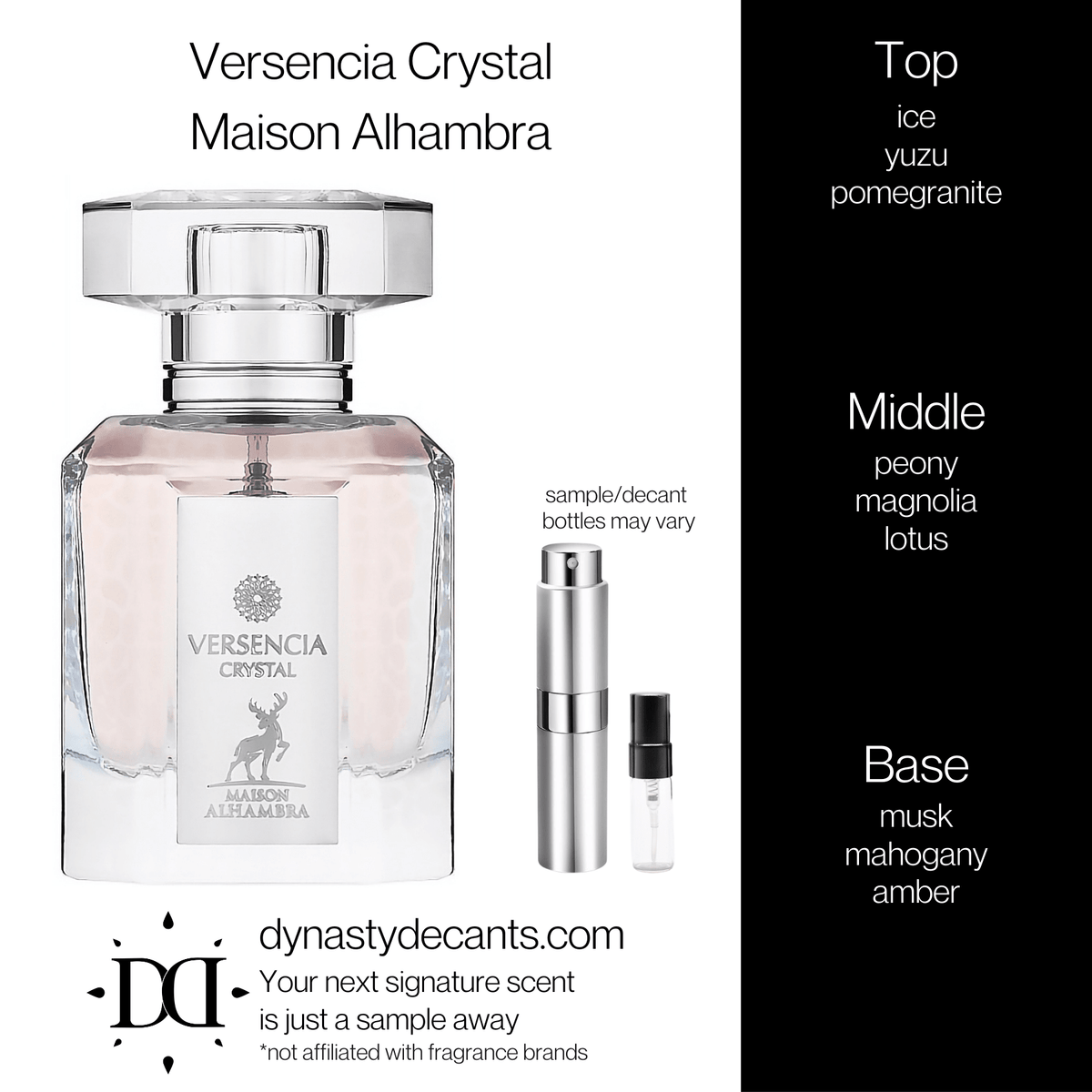 Fragrance sample bottle for Versencia Crystal by Maison Alhambra