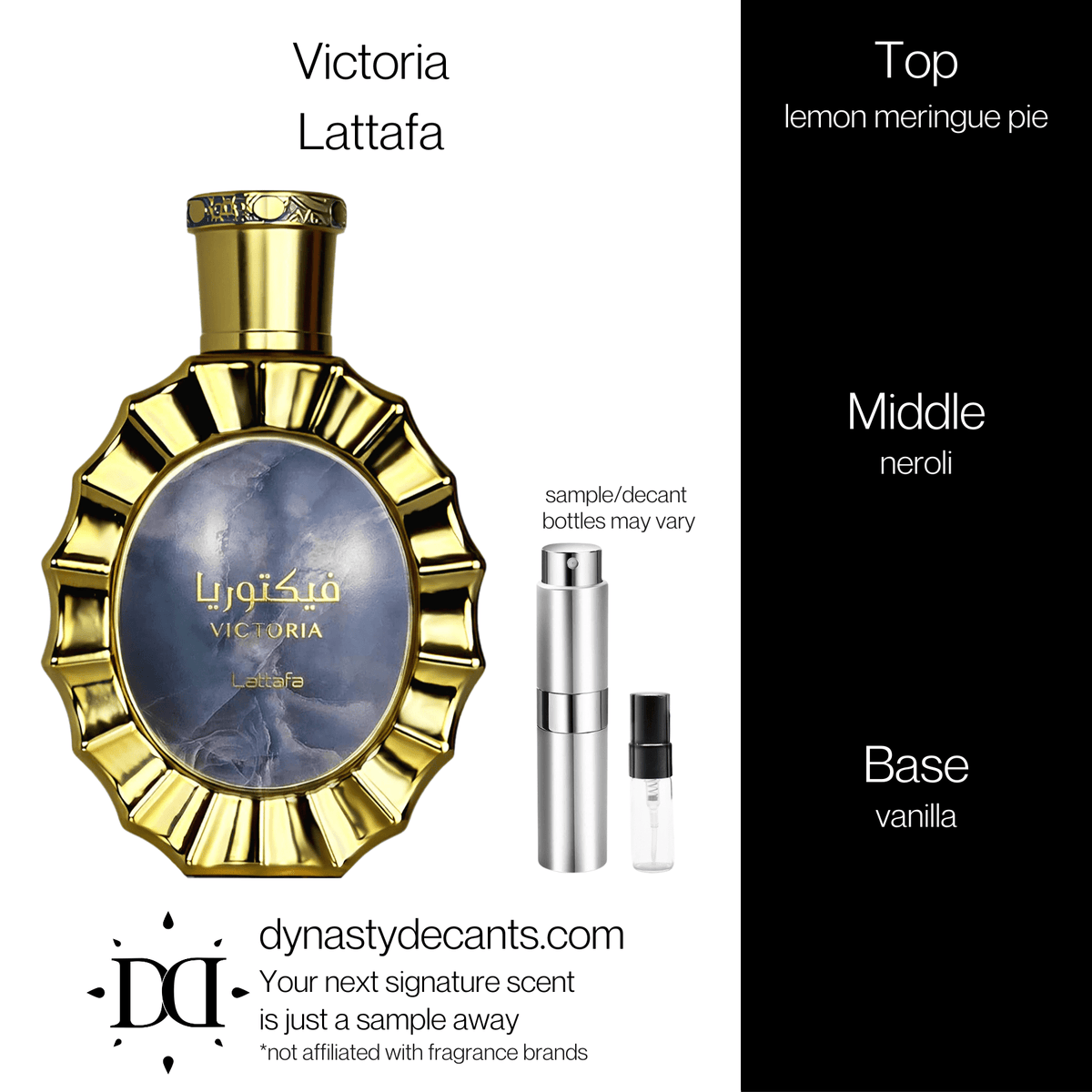 Fragrance sample bottle for Victoria by Lattafa