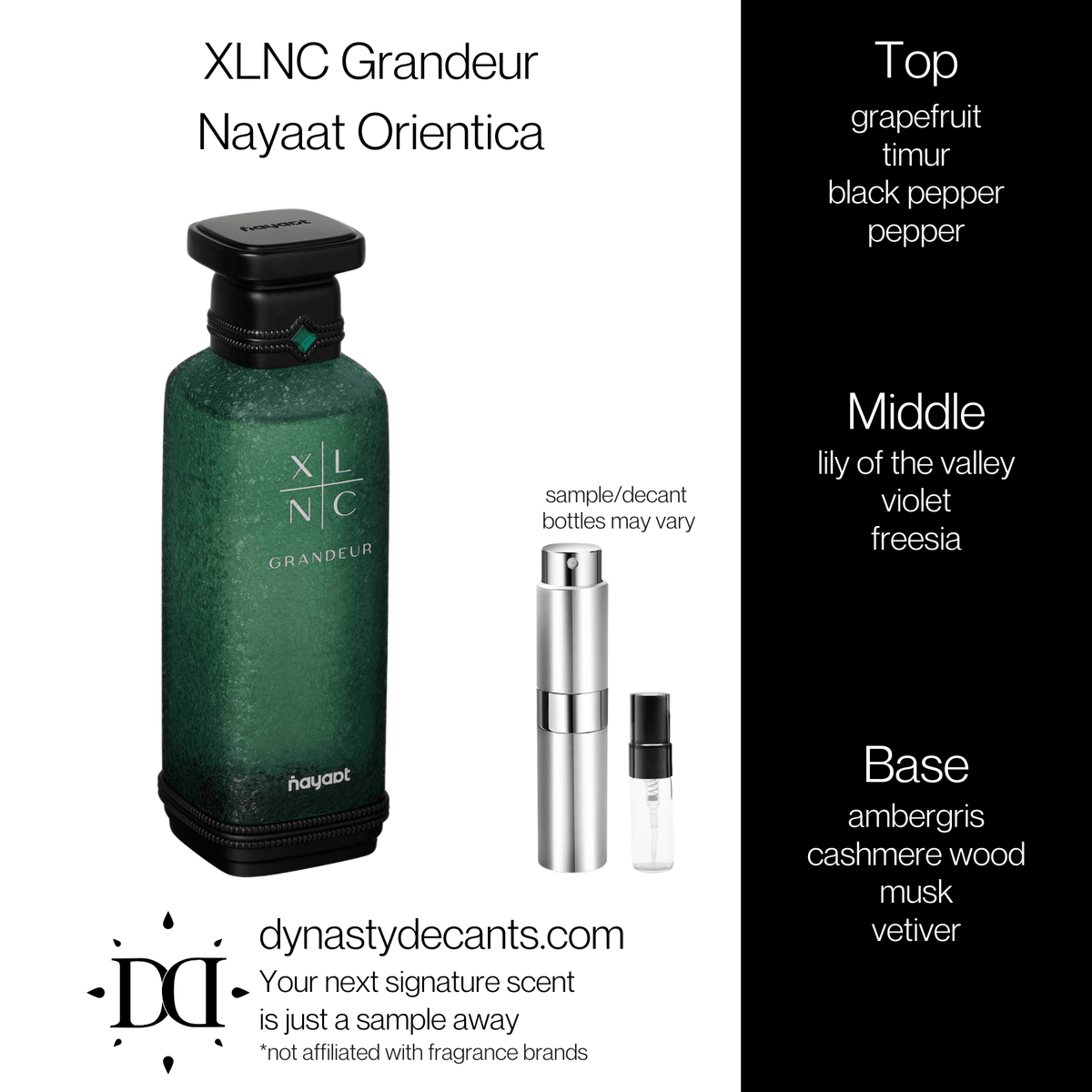 Fragrance sample bottle for XLNC Grandeur by Nayaat Orientica