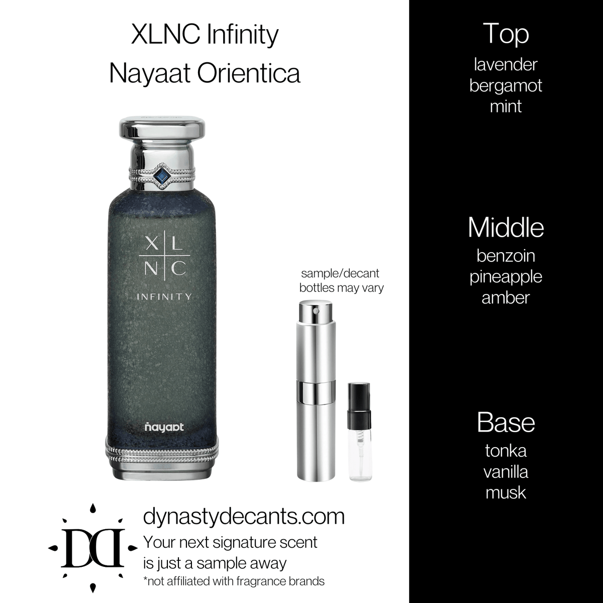 Fragrance sample bottle for XLNC Infinity by Nayaat Orientica