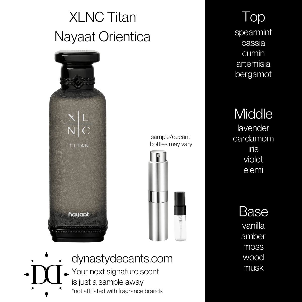 Fragrance sample bottle for XLNC Titan by Nayaat Orientica