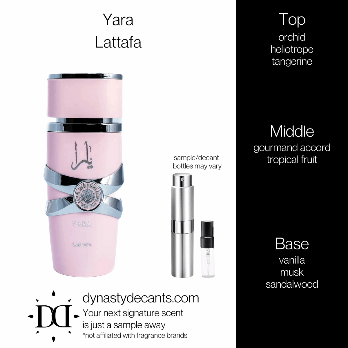 Fragrance sample bottle for Yara by Lattafa