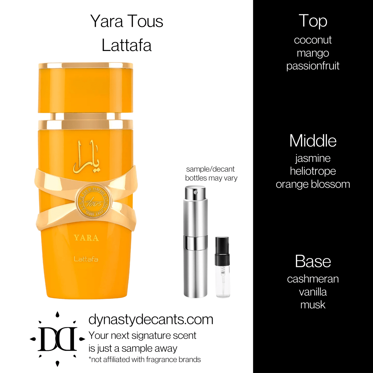 Fragrance sample bottle for Yara Tous by Lattafa
