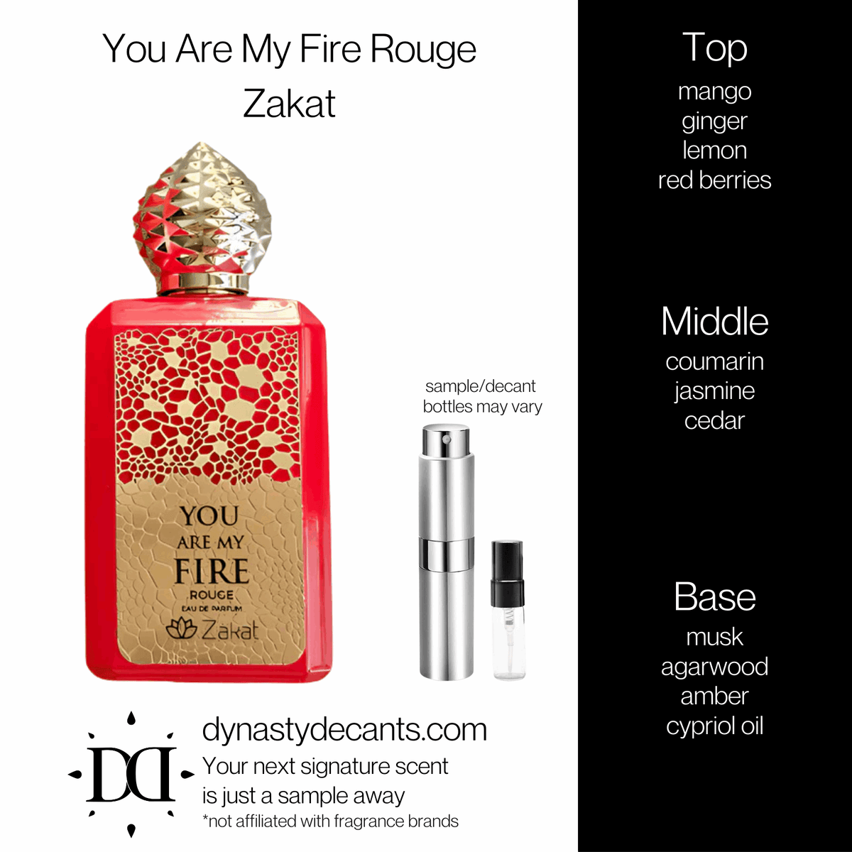 Fragrance sample bottle for You Are My Fire Rouge by Zakat