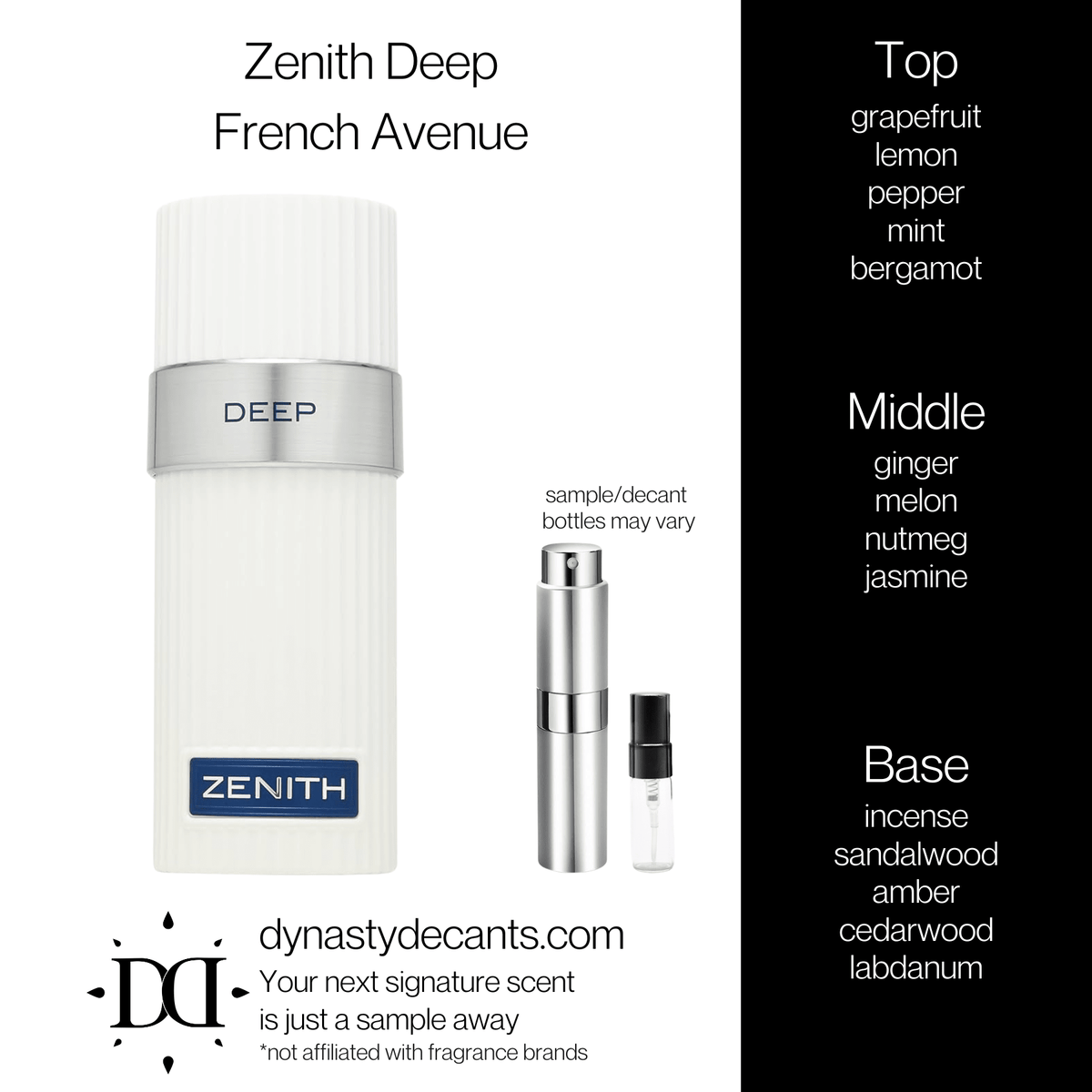 Fragrance sample bottle for Zenith Deep by French Avenue